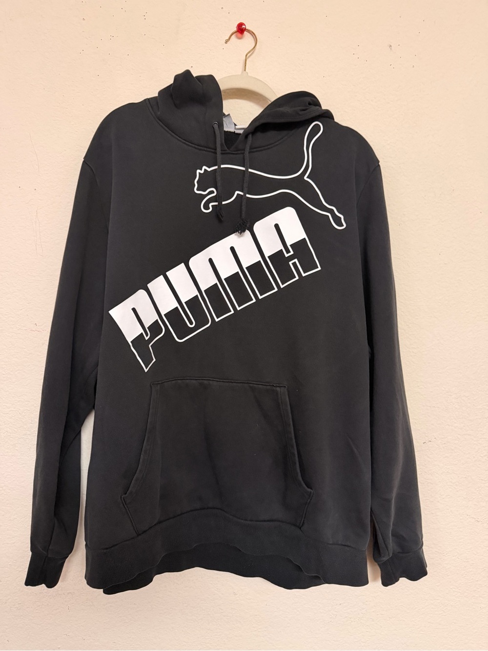 PUMA 3XL Black Hoodie Big Logo Graphic Kangaroo Pocket Faded Essentials